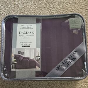 Wamsutta Damask Stripe Collection Full/Queen Duvet Cover Set in Deep Plum